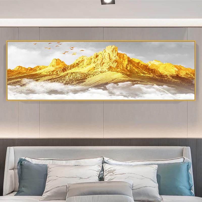 日照金山客厅装饰画沙发背景墙轻奢3d立体床头卧室墙贴画轻奢温馨