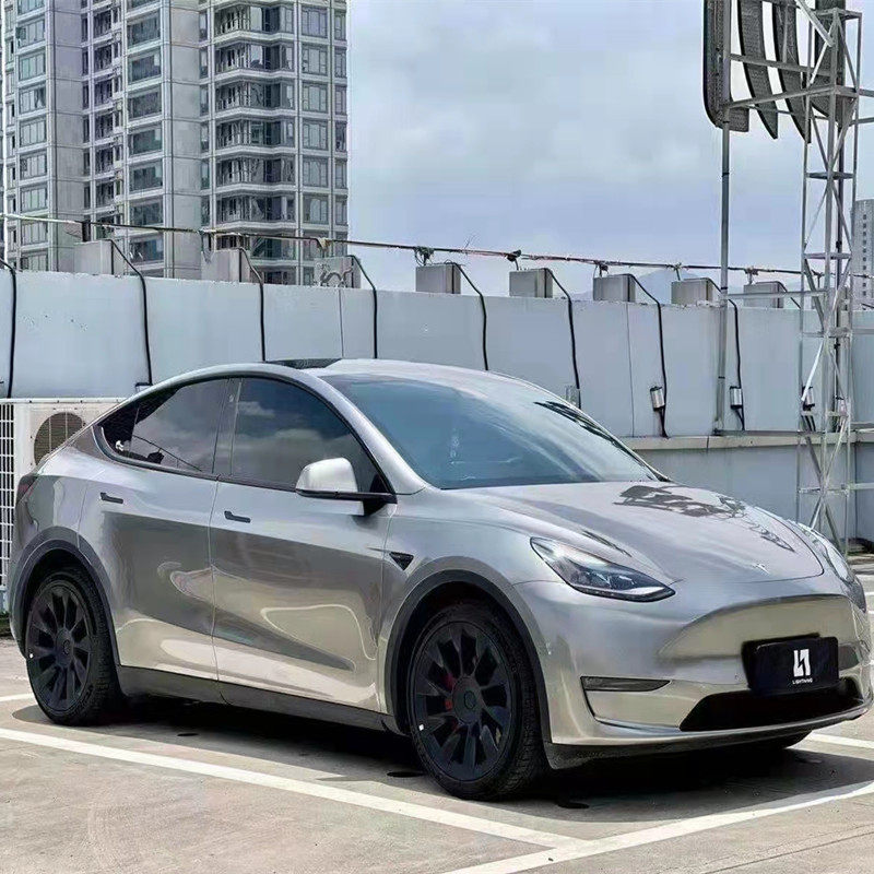 特斯拉modely杭州汽车改色贴膜车身贴膜全车液态金属银ax亚光双色