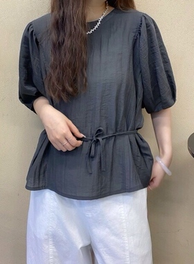 【轻奢高端定制】夏季新款腰上系绳圆领上衣时尚小衫JP-26020