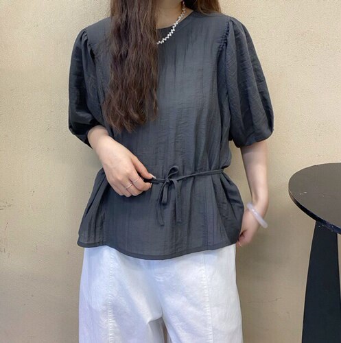 【轻奢高端定制】夏季新款腰上系绳圆领上衣时尚小衫JP-26020