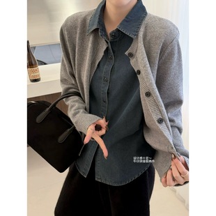 拼接绵羊毛假两件设计上衣JP 牛仔衬衫 韩版 9588 轻奢高端定制