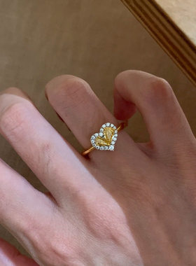 s925银冰花切黄钻爱心戒指送女友