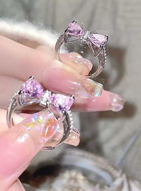 s925银粉钻蝴蝶结戒指送女友礼物