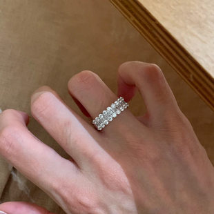 新款时尚方糖蕾丝璀璨星河戒指女轻奢满钻爆闪半圈排钻送女友礼物