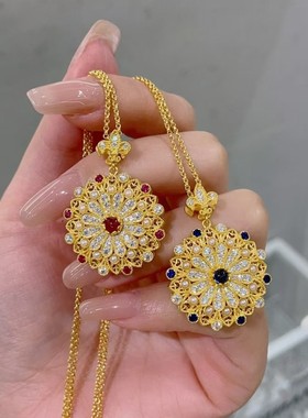 2025新款精工翎舞吊坠女新款花丝镶嵌宝石项链礼物