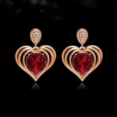 925银针欧美新年红色爱心大耳环女小众高级轻奢气质耳钉贵气网红