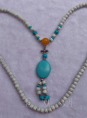 长款民族风绿松石星月菩提毛衣链