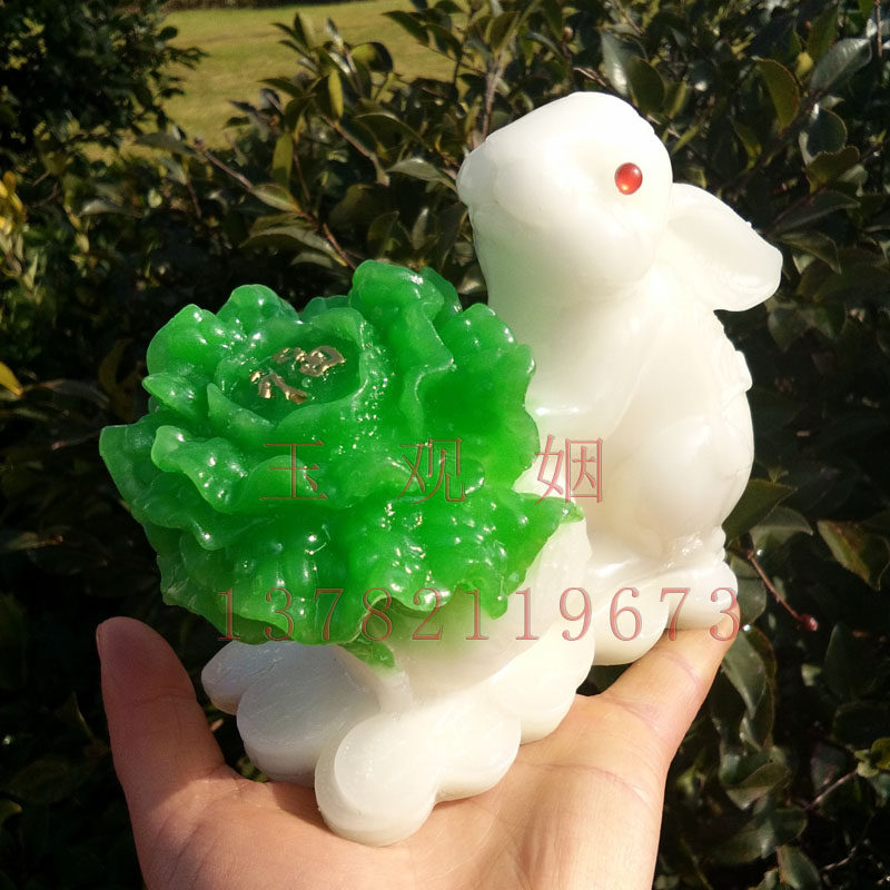 兔子与白菜 兔抱菜 招财白菜摆件树脂工艺品玉兔仿玉石家居装饰