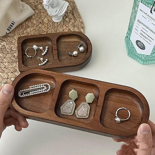 ins风木质首饰收纳盘木质戒指饰品托盘相思木分格桌面展示置物盘