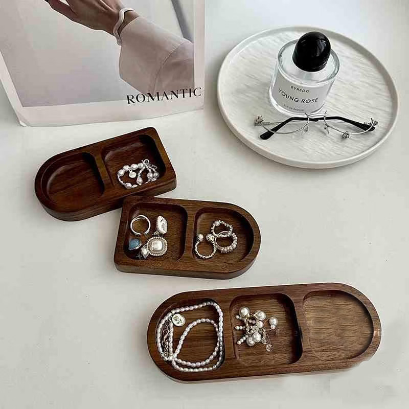 中古风木质首饰收纳盘木质戒指饰品托盘相思木桌面椭圆展示置物盘