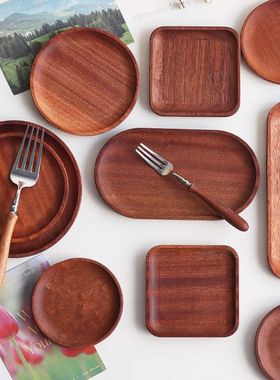 日式木质托盘长方形圆形椭圆乌檀木托盘甜品摆件首饰收纳盘碟子