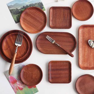 日式 木质托盘长方形圆形椭圆乌檀木托盘甜品摆件首饰收纳盘碟子