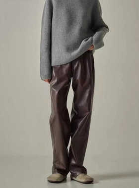 FACADE PATTERN休闲裤秋冬美式复古皮裤宽松直筒阔腿裤女拖地长裤