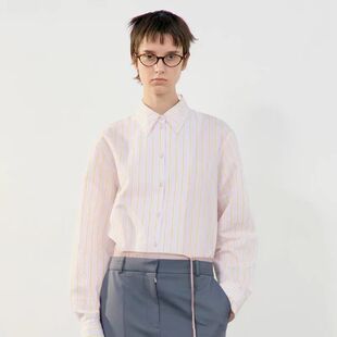 小众宽松长袖 LOW 韩设计师款 女2025春夏新款 衬衣 CLASSIC条纹衬衫