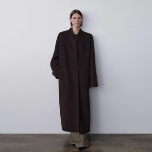 ROW羊绒大衣女春秋羊毛风衣显瘦高级过膝V领休闲暗扣双面毛呢外套