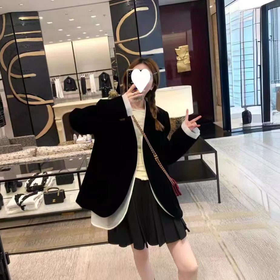 双层西装外套两件套薄纱内搭复古