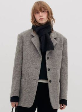 FACADE PATTERN毛呢大衣女秋冬新款设计感小众宽松西装羊毛外套女