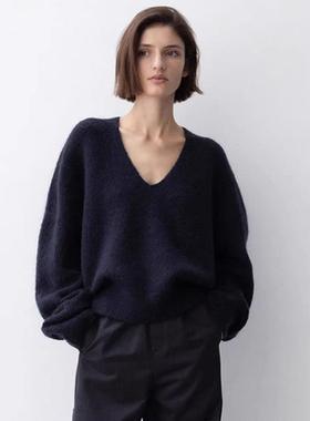 FACADE PATTE 针织衫女2025年秋冬新款极简宽松深V领显瘦长袖毛衣