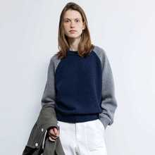 MOONDAL 羊毛毛衣女2025秋冬新款韩版设计感小众拼接针织衫女上衣