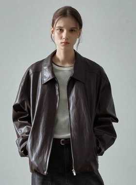 FACADE PATTERN极简皮衣外套女2025秋冬新款宽松设计师款小众夹克