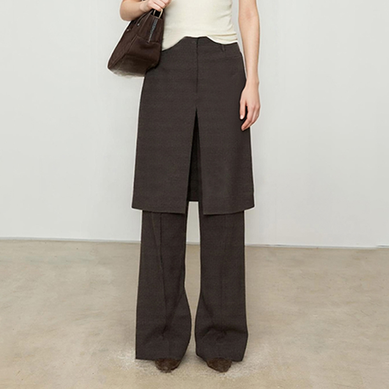 羊毛假两件开叉微喇裙裤女新款