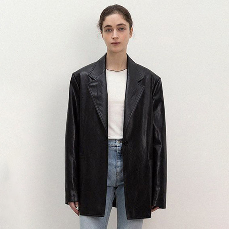 皮衣外套女春夏秋高级感炸街西装西服中长款夹克上衣
