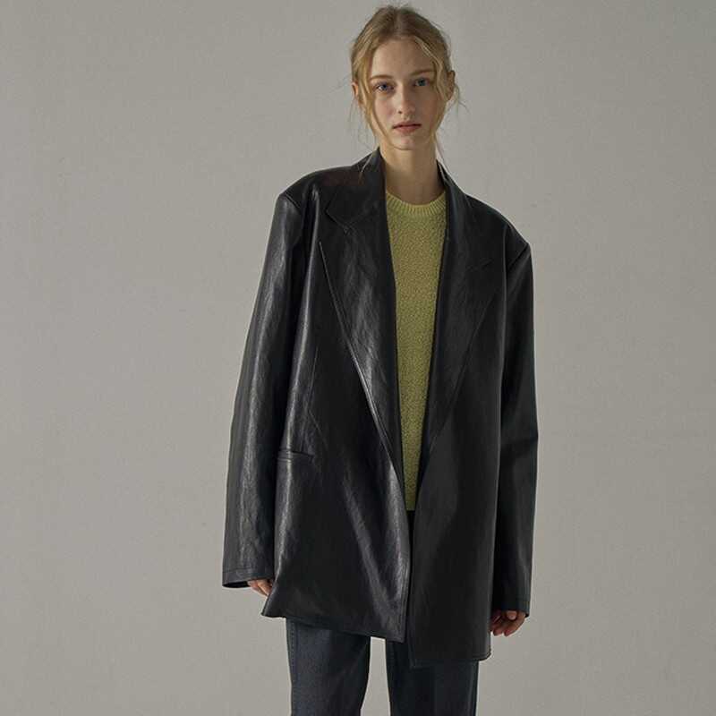 新款西装皮衣宽松长袖外套女上衣