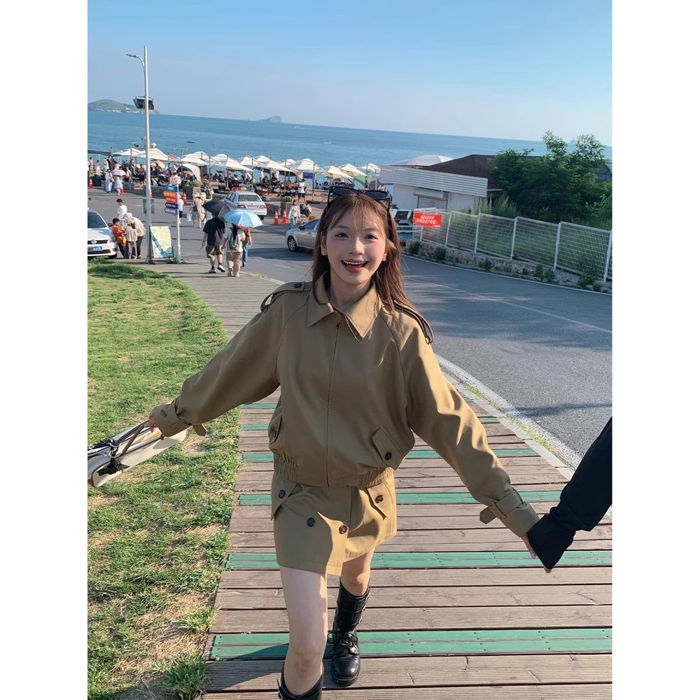 休闲工装套装裙女2025秋季新款女设计感外套短裙两件套韩版套装