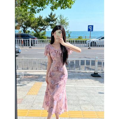 特别漂亮海边穿搭2026新款巨好看绝美法式碎花连衣裙子QD11020