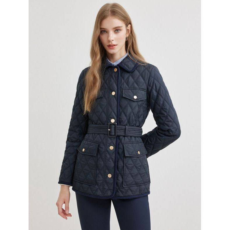 高端定制2025秋冬新款气质翻领英伦风收腰显瘦棉服外套女QD60981