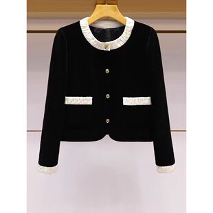 高级时尚 新款 2025秋季 洋气撞色圆领香风上衣23372 爆米花专享