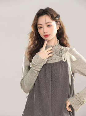 2025新款法式复古灰色吊带连衣裙女春秋设计感小众娃娃裙QD85373