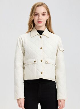 2025秋冬欧美风超短款酷飒时髦超A翻领轻薄款宽松口袋棉服QD82376