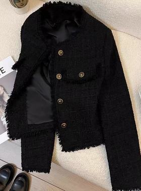法式黑色小香风西装外套女2025秋冬新款小个子气质短款上衣23552
