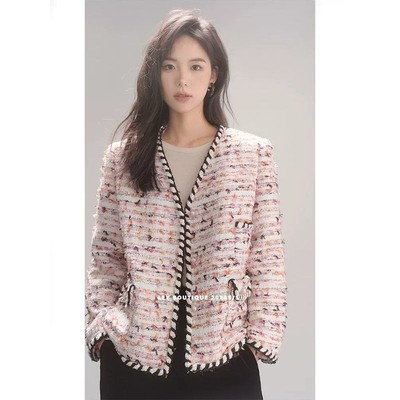 【小乐专属】小香风外套女春秋款韩系小个子高级感V领粗花呢上衣