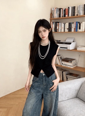 黑色针织衫女夏2026新款高级感收腰减龄无袖上衣QD90001