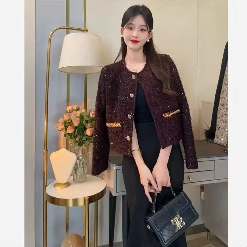 富家千金女高级感设计重工亮片精致名媛气质轻奢外套QD8111