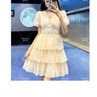 连衣裙夏季 V领裙子常规中长裙收腰纯色设计感时尚