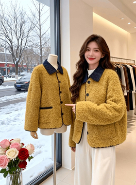 韩系黄色小香风简约百搭女冬2025年新款小个子短宽松外套QD13017