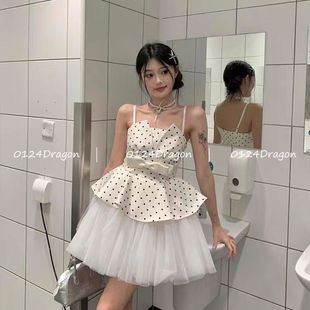 法式 千金吊带蛋糕显瘦蓬蓬收腰公主 波点甜美蝴蝶结连衣裙夏季 新款