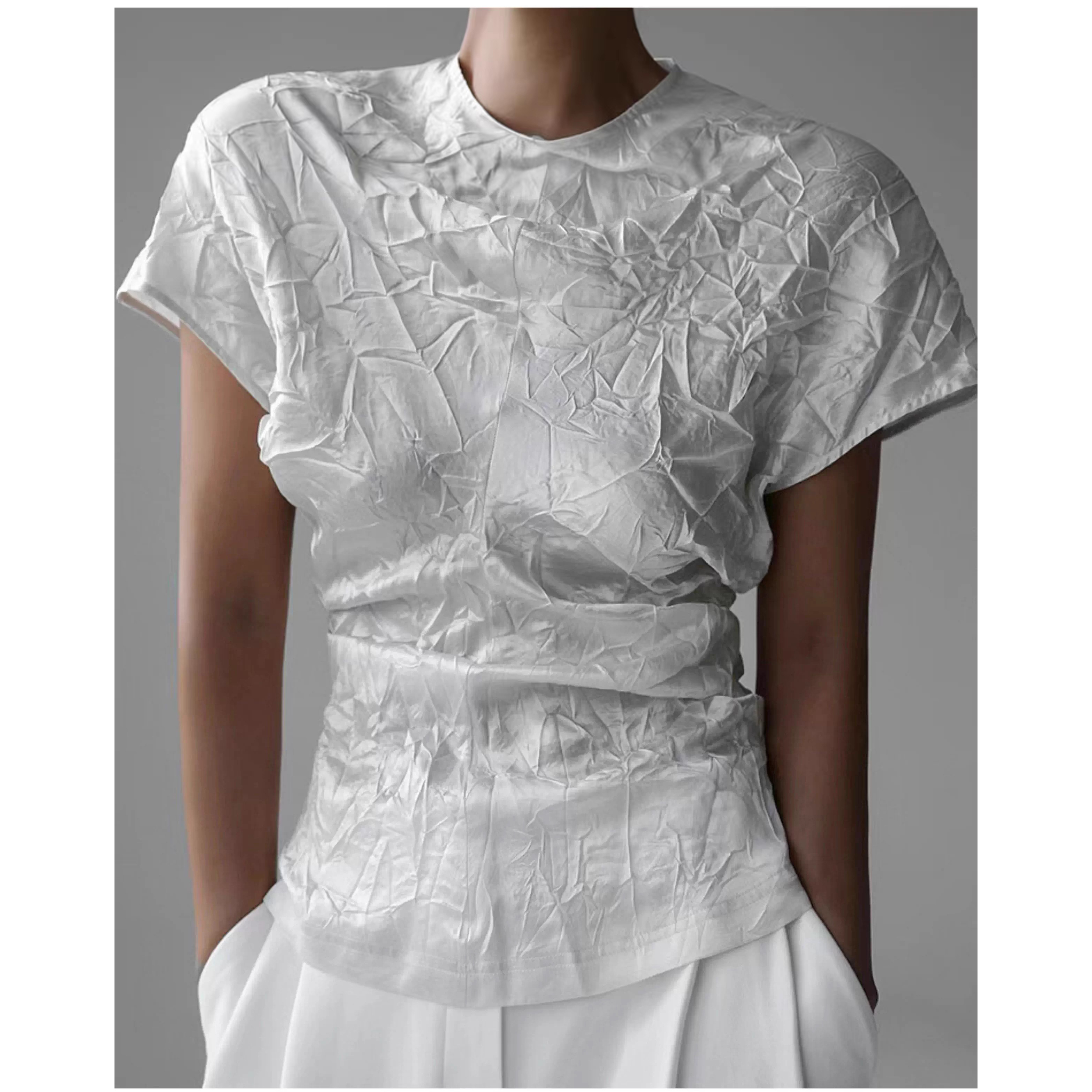 PAPERMOON韩国代购2025夏季新款 百搭时尚落肩袖褶皱衬衫上衣女