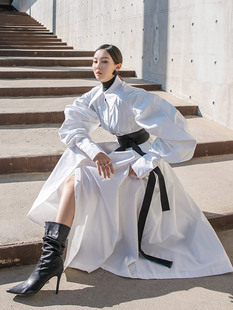 腰带衬衫 DINT 复古宫廷泡泡袖 2021秋季 连衣裙女长裙 VAN韩国代购