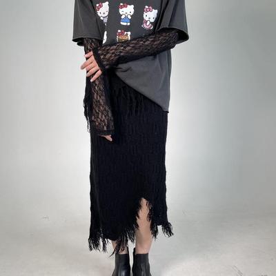 SHIRRING 韩国代购2024秋冬款女装 时尚不规则流苏穗针织裙半身裙