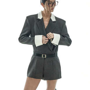 竖条纹长袖 时尚 西装 连体裤 女JS9026 DINT韩国代购 短裤 2025秋冬装