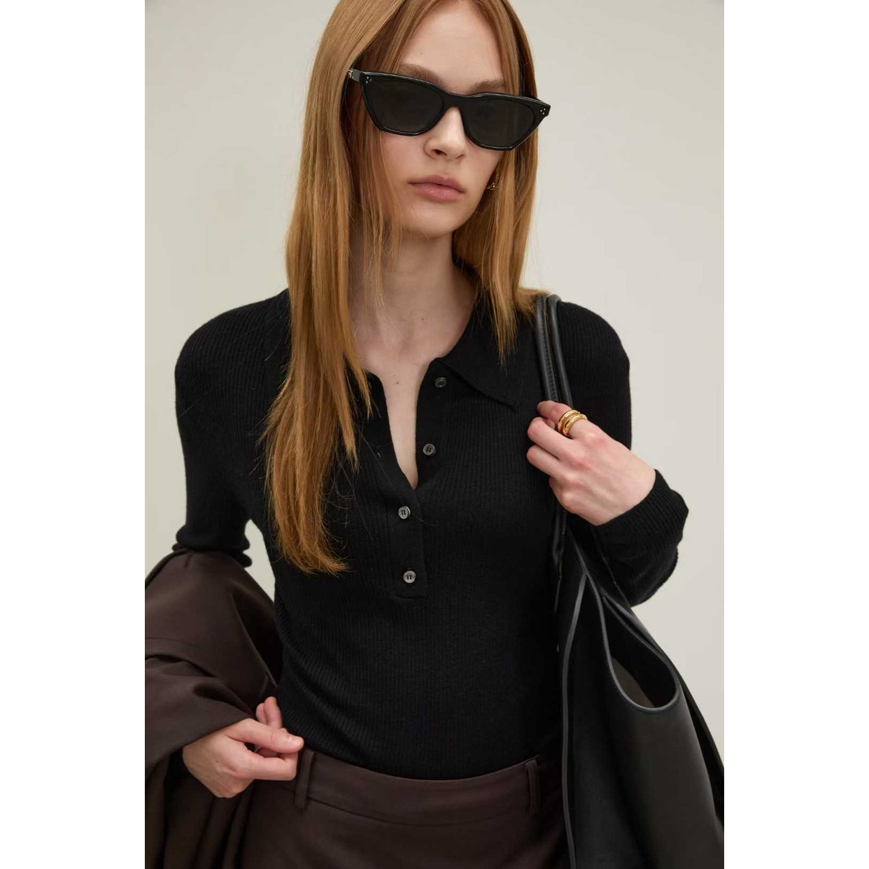 BLOSSOM韩国代2025秋冬新 时尚小扣翻领套头长袖羊毛POLO针织衫女