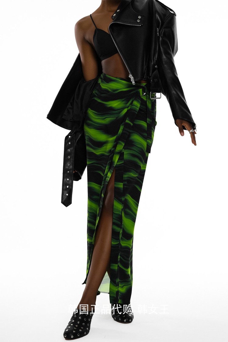 PAPERMOON韩国代购2024夏季女装 时尚印花侧开衩半身裙长裙东大门