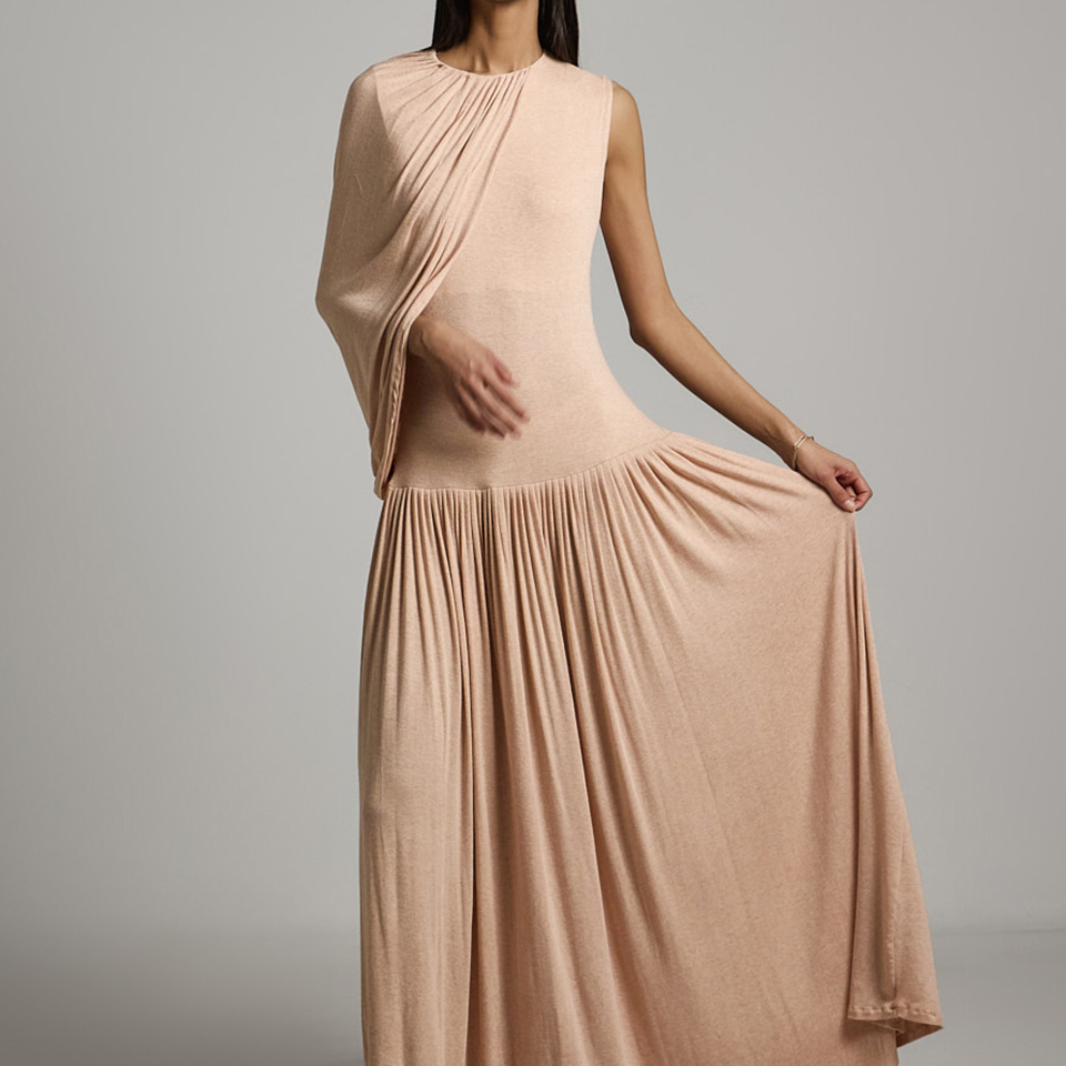 DINT韩国代购2025春款女装 气质褶皱垂感无袖连衣裙长裙韩代D5210