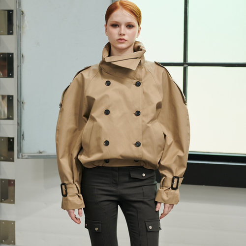 STAGE韩国东大门代购2025秋新款 欧美时尚立领双排扣外套衣风女