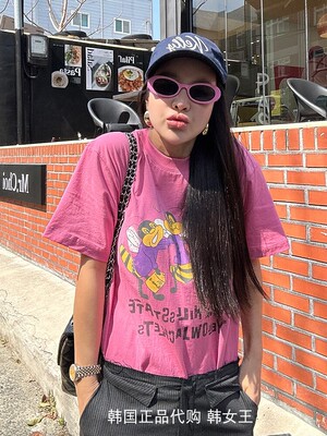 REPELLER韩国代购2024春夏新款女装 卡通蜜蜂印花宽松休闲短袖T恤