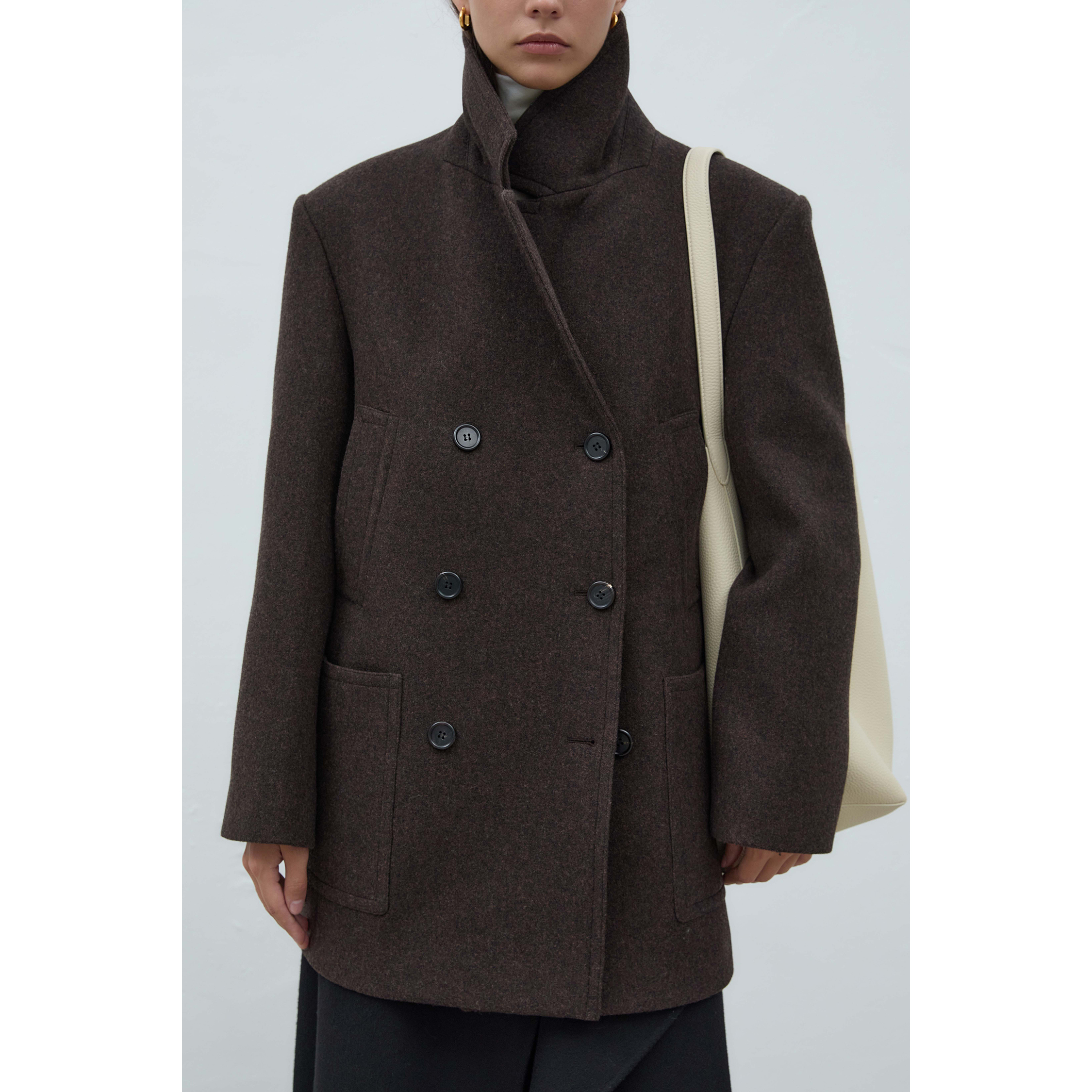 BLOSSOM韩国代购2025秋冬装 时尚大翻领双排扣中长款96羊毛外套女